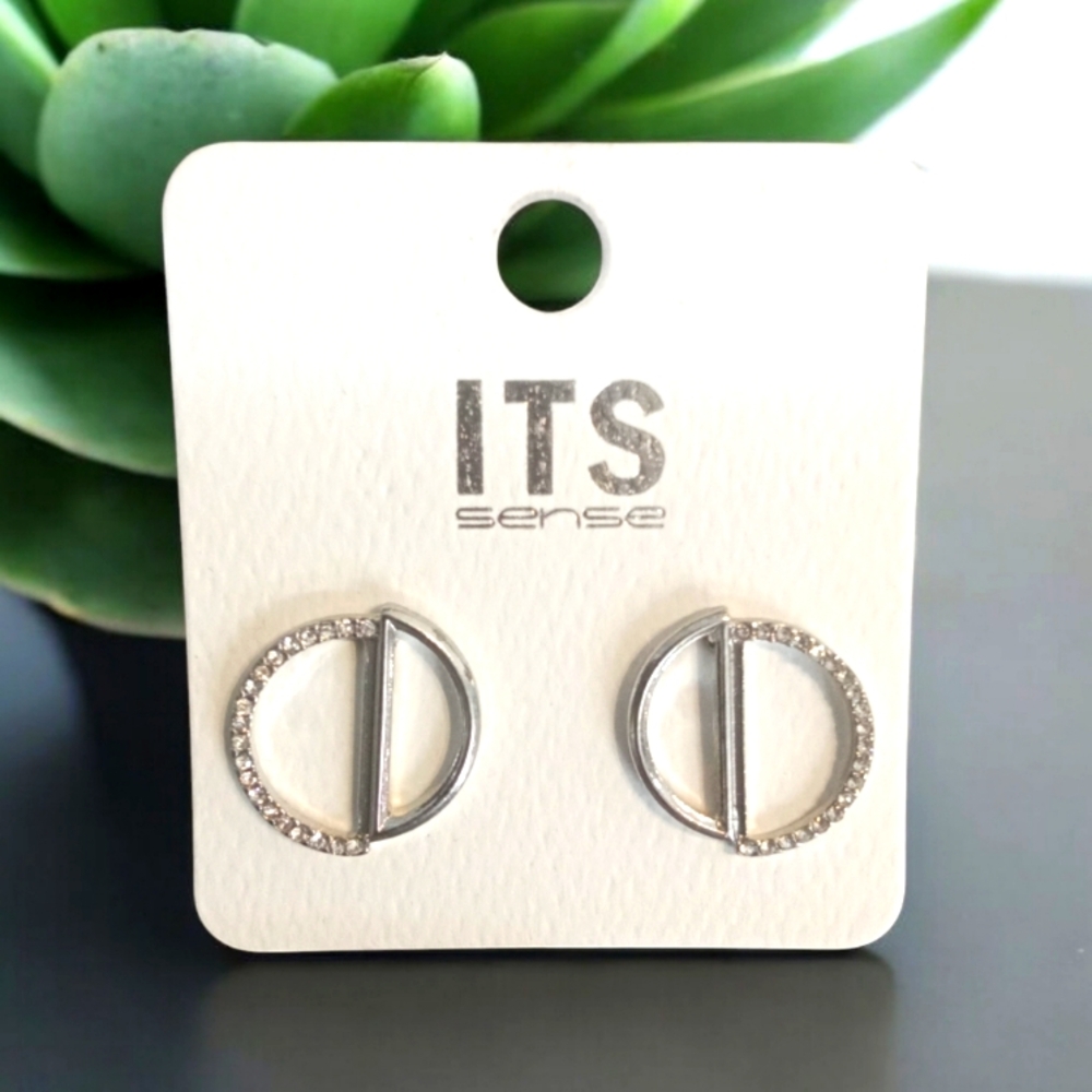Silver Circular Rhinestone Earrings